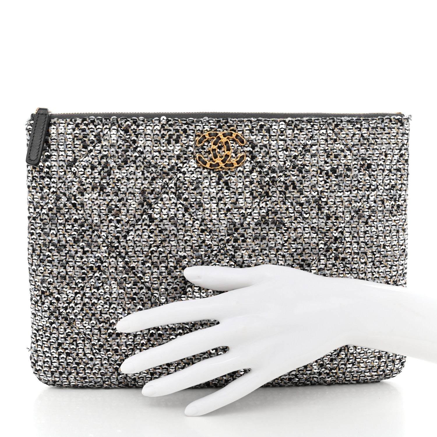 Chanel Sequins Medium 19 Pouch Silver 2 of 12