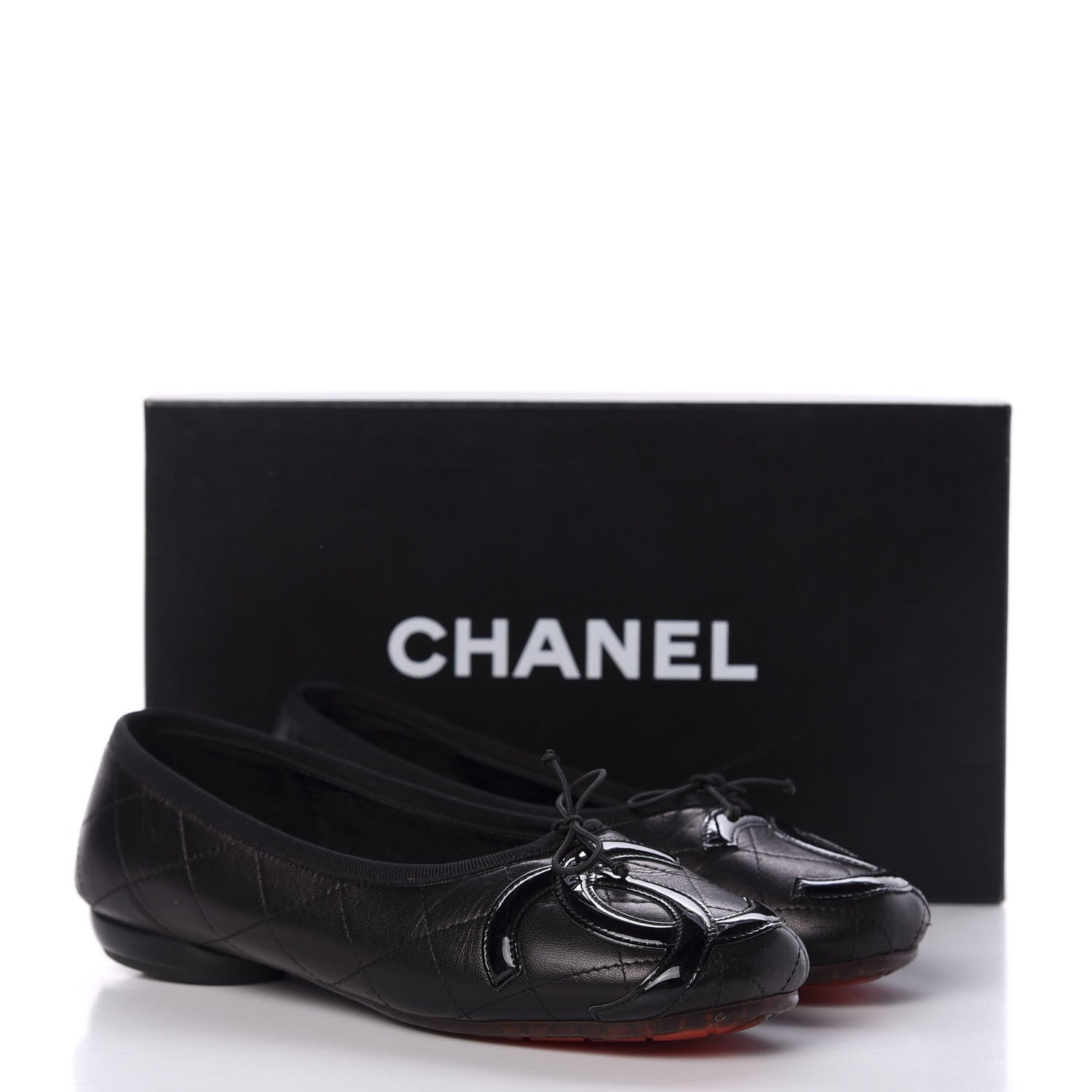 Chanel Lambskin Quilted Cambon Ballerina Flats 38 Black 10 of 10