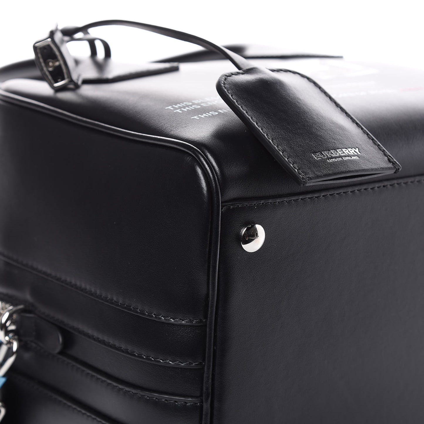 Smooth Calfskin Montage Print Small Cube Bowling Bag Black