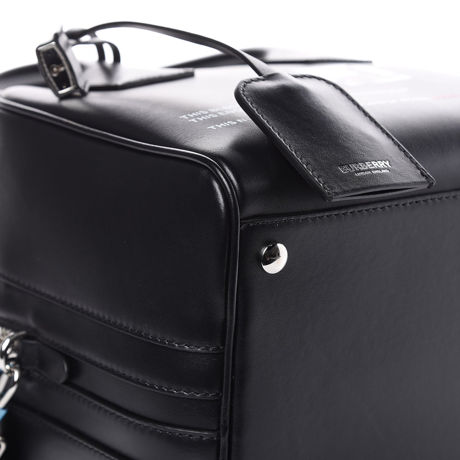 Burberry Smooth Calfskin Montage Print Small Cube Bowling Bag Black 8 of 12