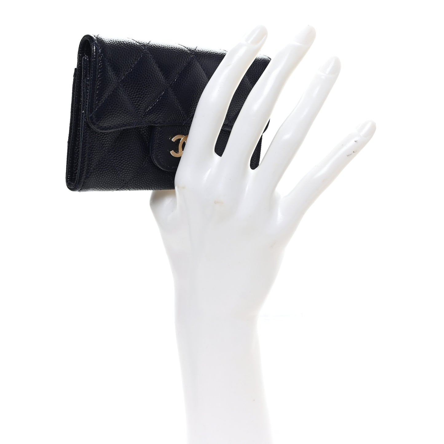 Caviar Quilted Flap Card Holder Navy Blue
