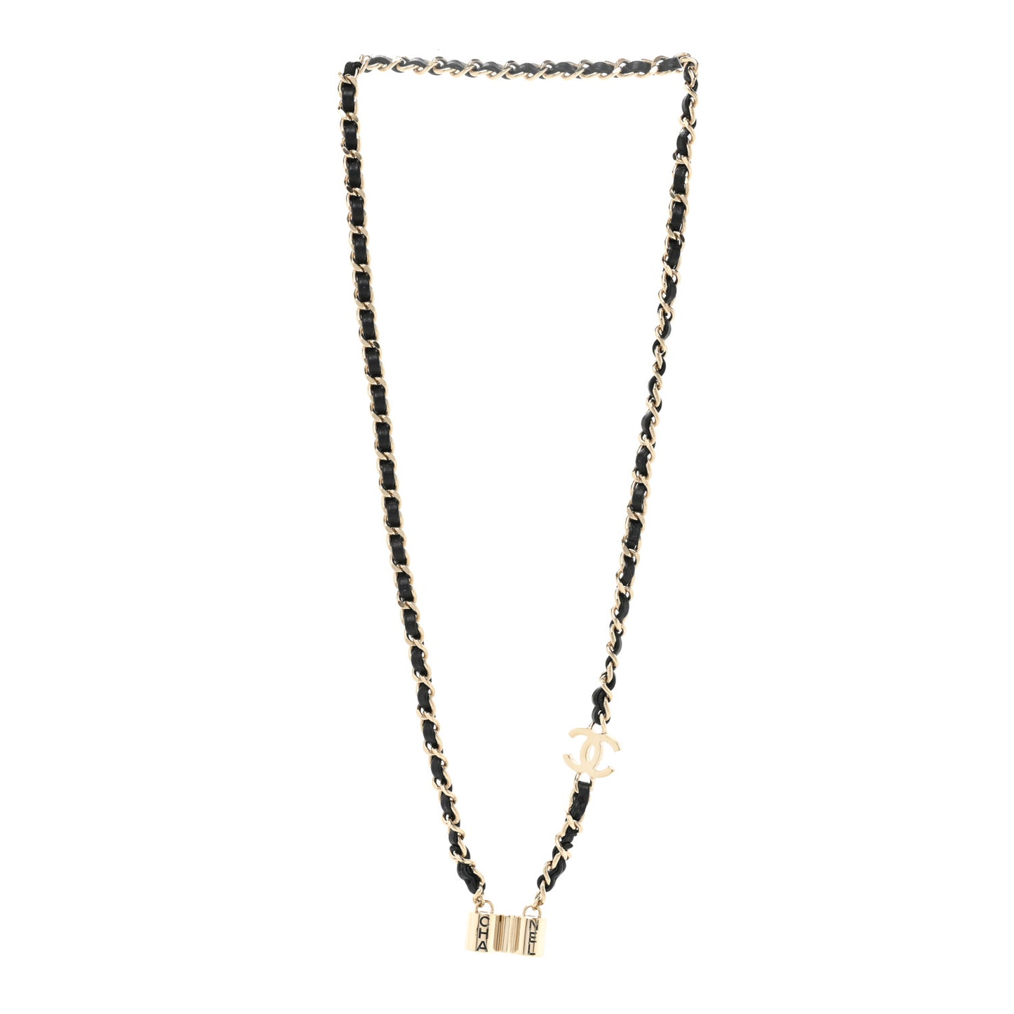 Metal Lambskin CC AirPods Necklace Gold Black