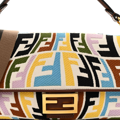 Fendi X SARA COLEMAN Canvas Vitello King Seta FF Fish Eye Embroidered Baguette Grezzo Multicolor Ghianda 7 of 9