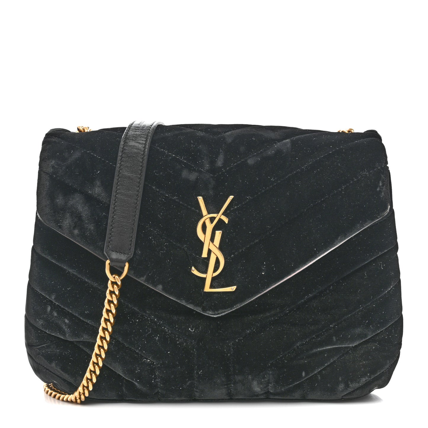 Velvet Y Quilted Monogram Small Loulou Chain Satchel Black