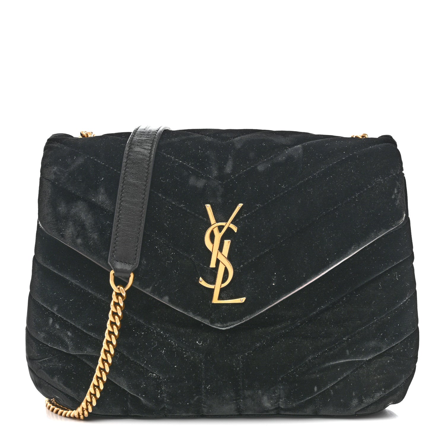 Saint Laurent Velvet Y Quilted Monogram Small Loulou Chain Satchel Black 1 of 15