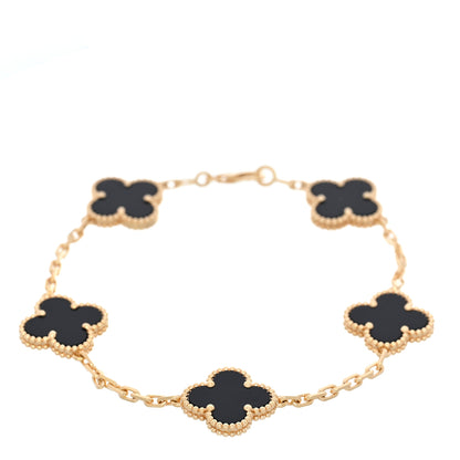 Van Cleef & Arpels 18K Yellow Gold Black Onyx 5 Motifs Vintage Alhambra Bracelet 1 of 5