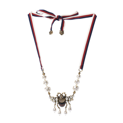 Gucci Crystal Pearl GG Sylvie Bee Necklace 3 of 4