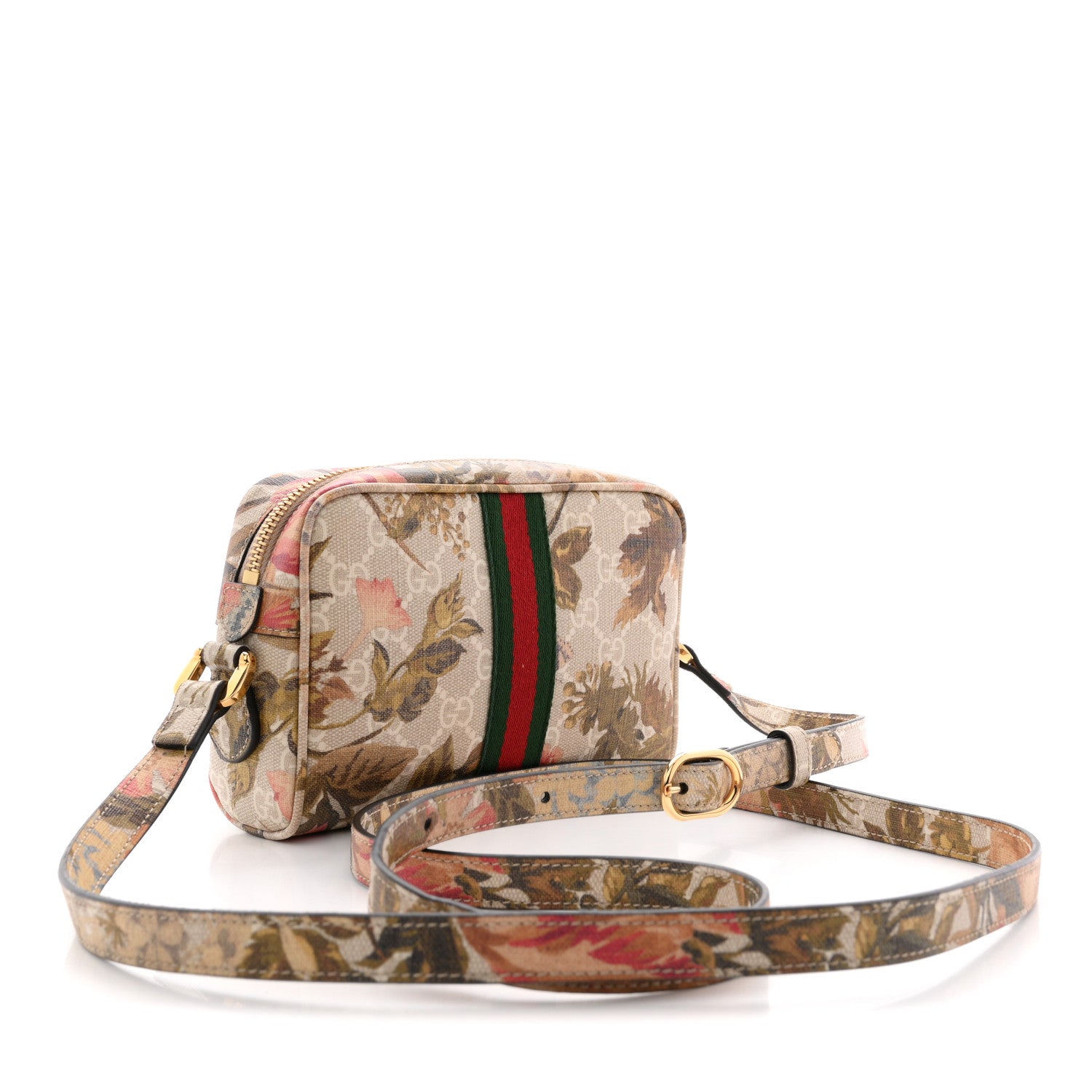 Gucci GG Supreme Monogram Water Flora Web Mini Ophidia Shoulder Bag Beige White Multicolor 3 of 11