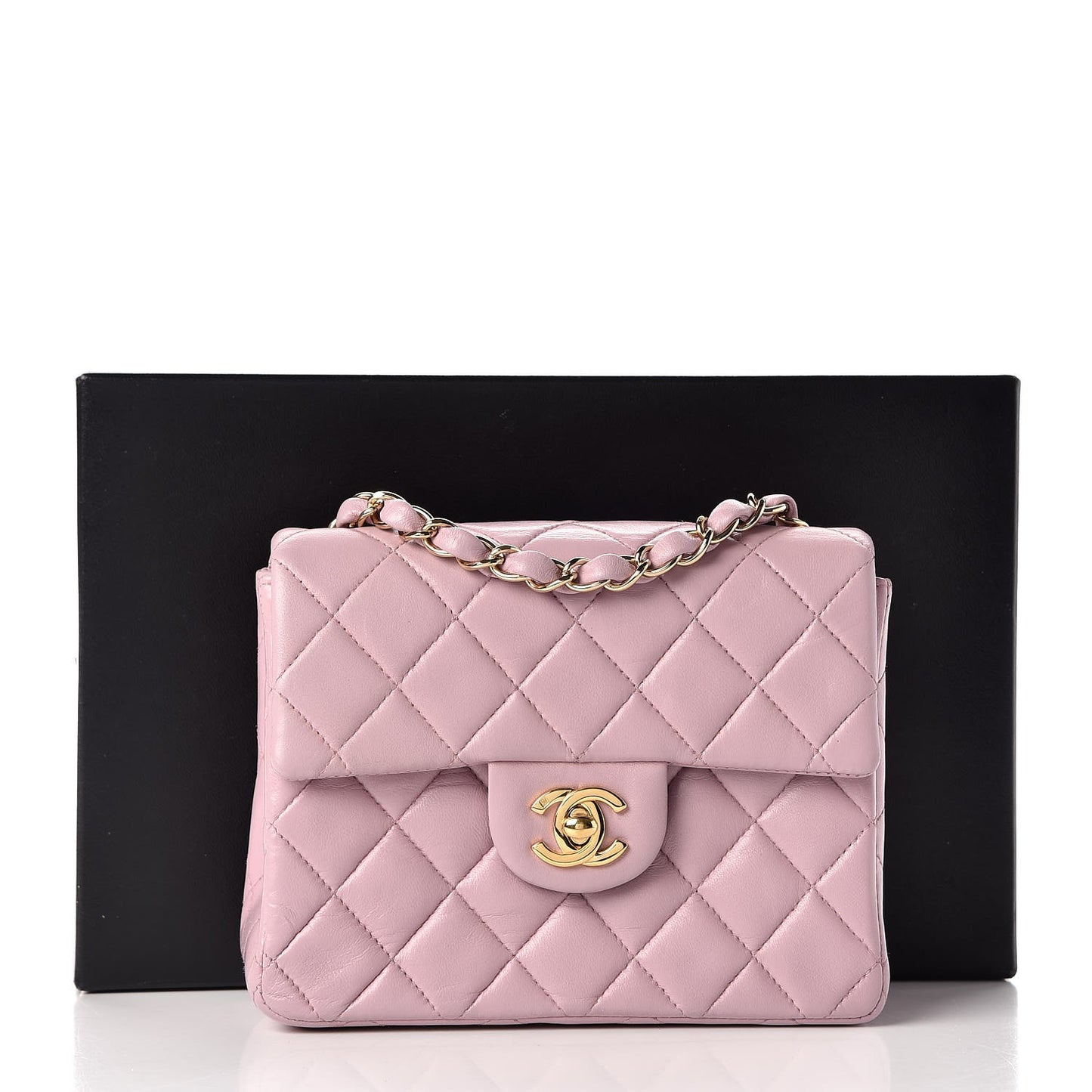 Lambskin Quilted Mini Square Flap Lilac