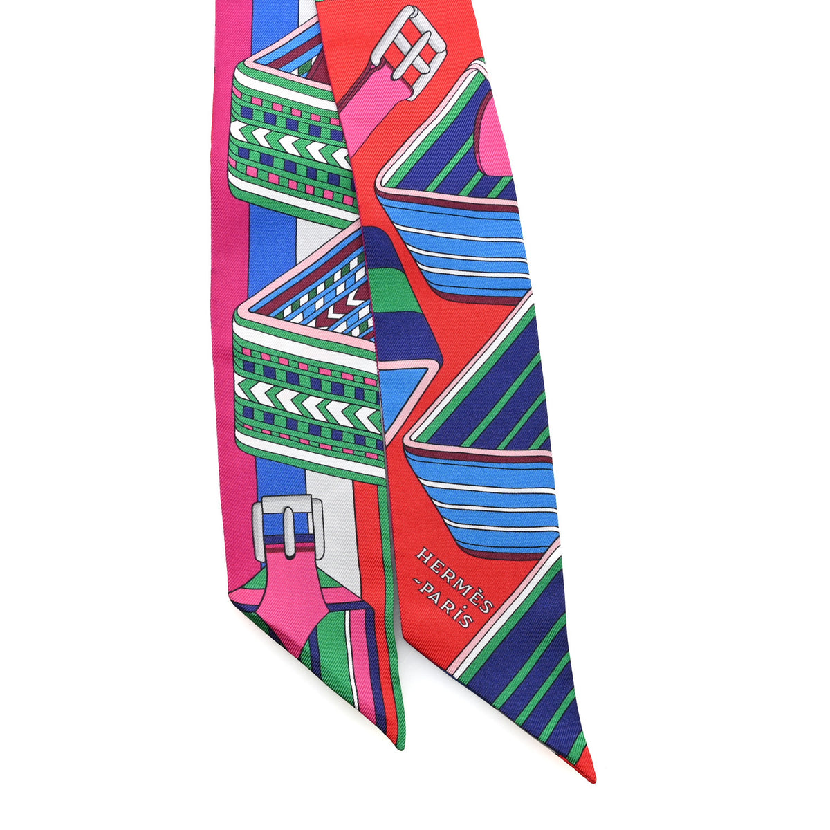 Silk Sangles En Zigzag Twilly Rouge Vert Rose Vif