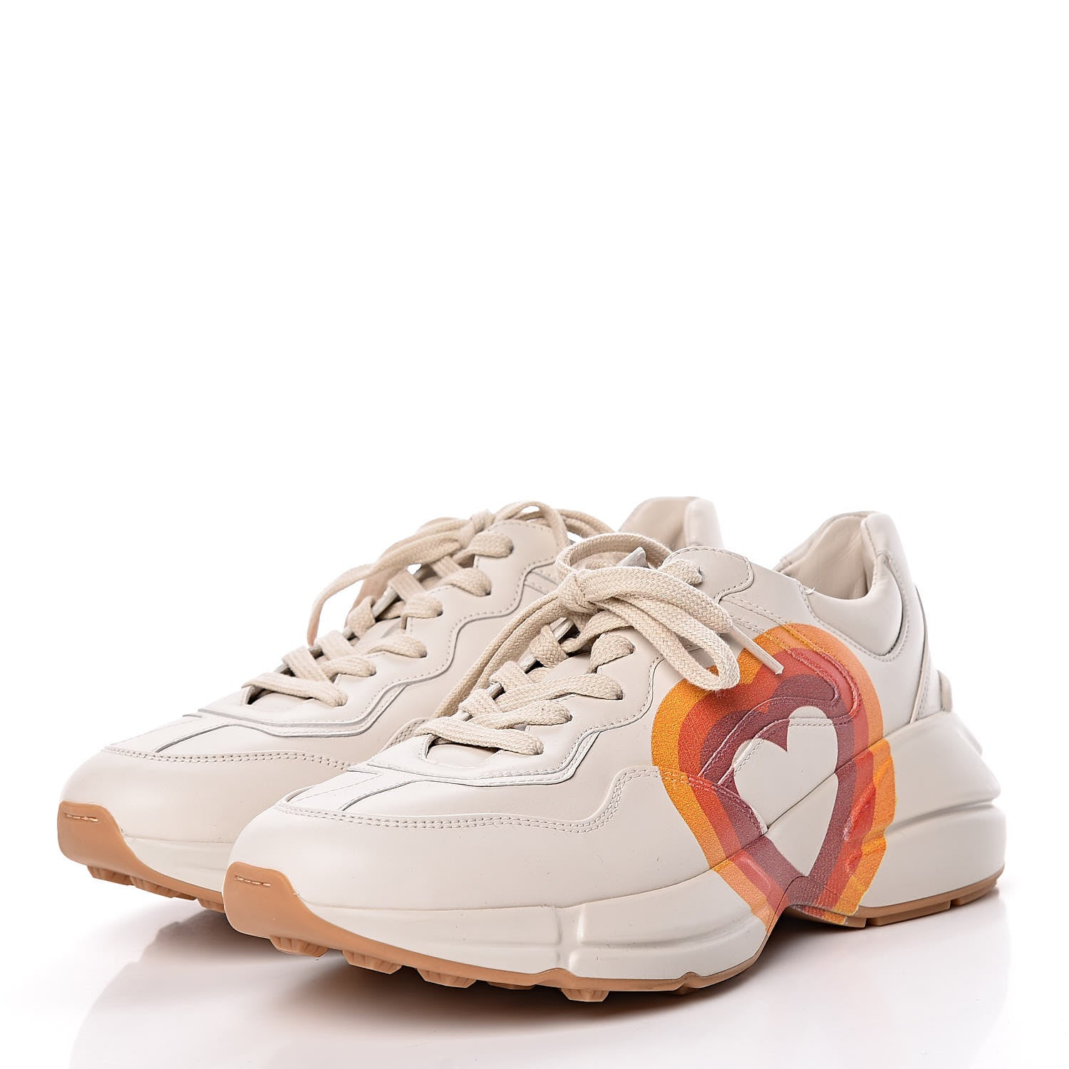 Gucci Calfskin Interlocking G Heart Rhyton Sneakers 38 Mystic White 3 of 9
