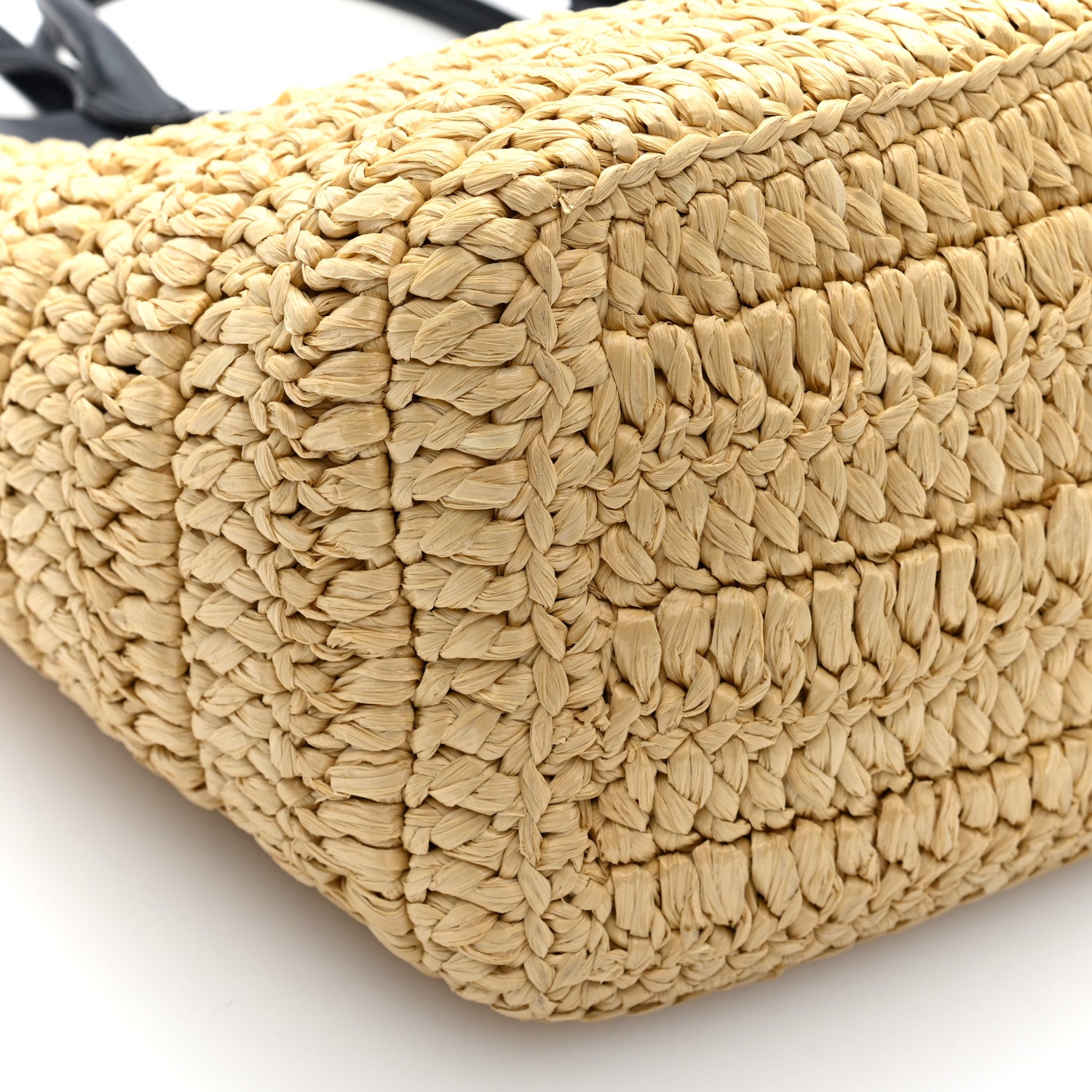 Prada Yarn Raffia Effect Calfskin Crochet Embroidered Medium Logo Tote  Tan Black 8 of 9