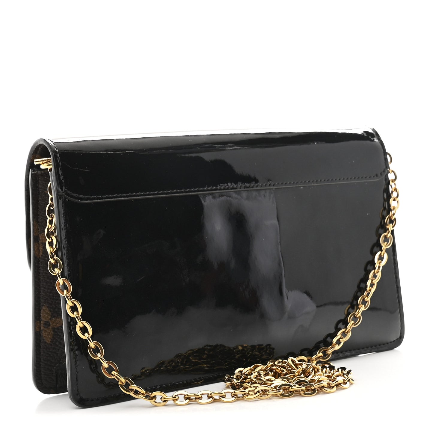 Patent Calfskin Monogram Cherrywood Chain Wallet Black