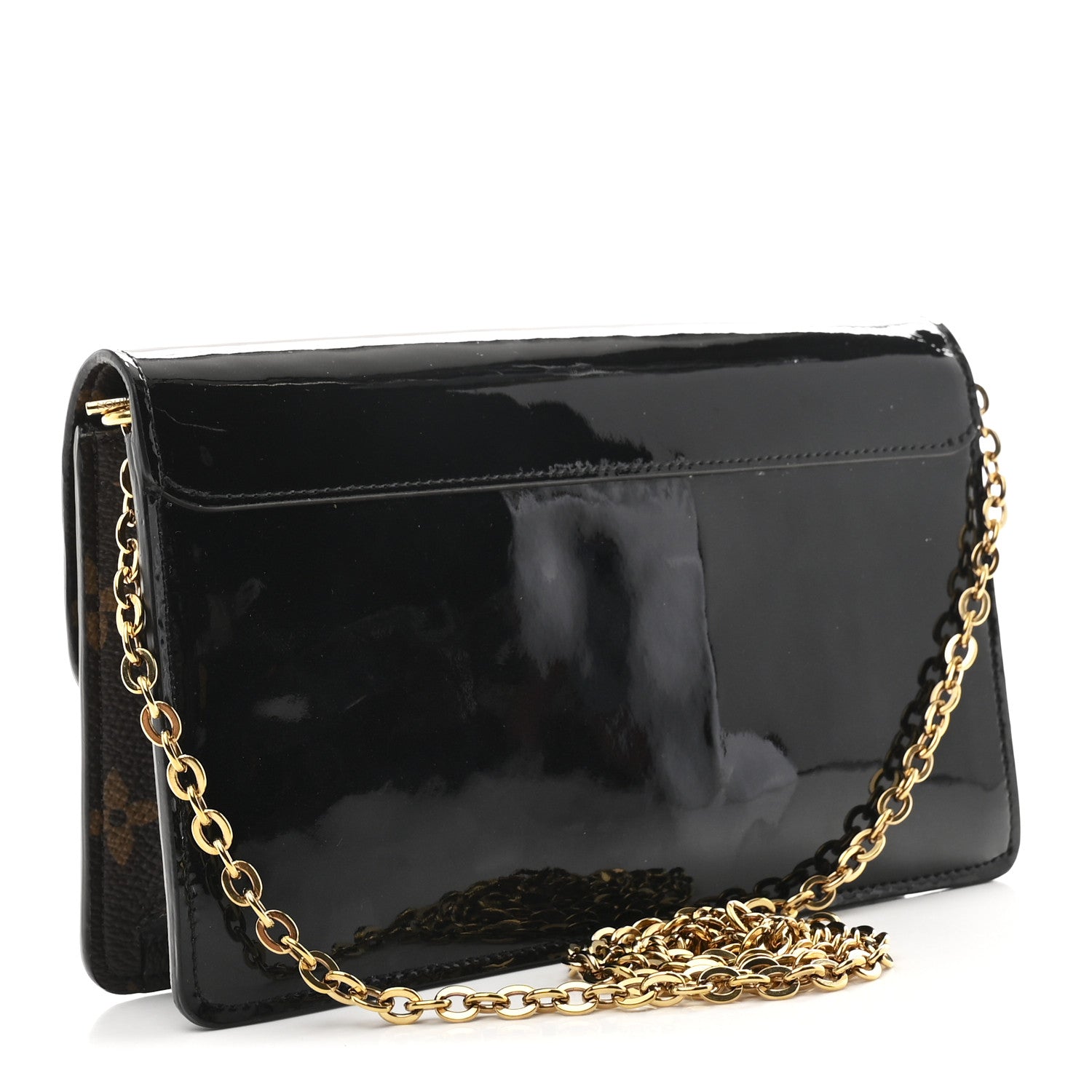 Louis Vuitton Patent Calfskin Monogram Cherrywood Chain Wallet Black 3 of 9