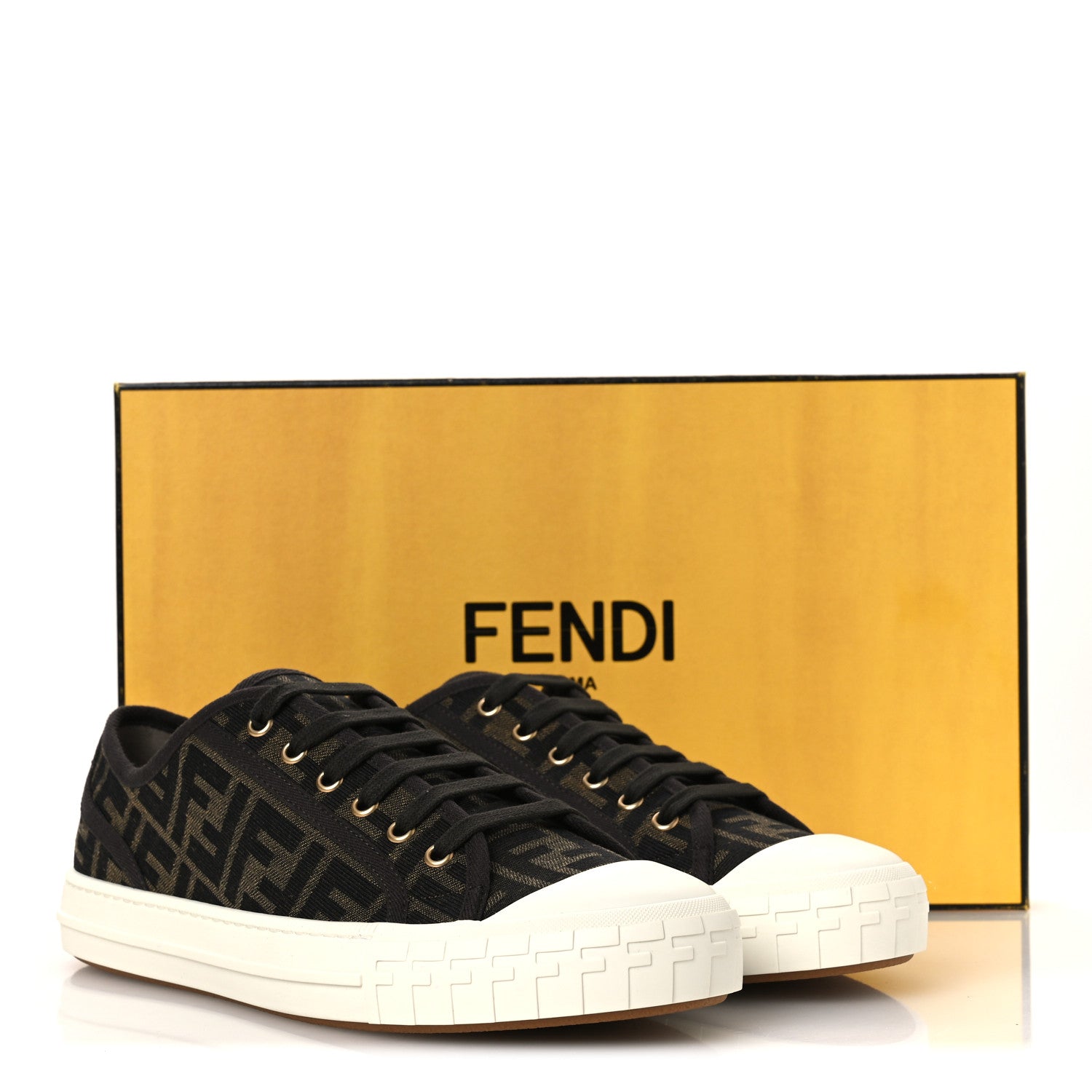 Fendi Fabric Jacquard Rubber FF Mens Domino Sneakers 42 Tabacco Black 10 of 10