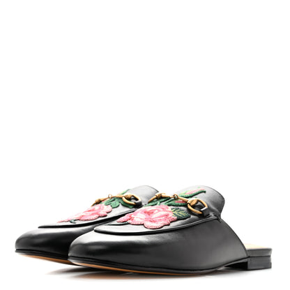 Gucci Calfskin Flower Embroidered Princetown Slippers 38 Black 4 of 11