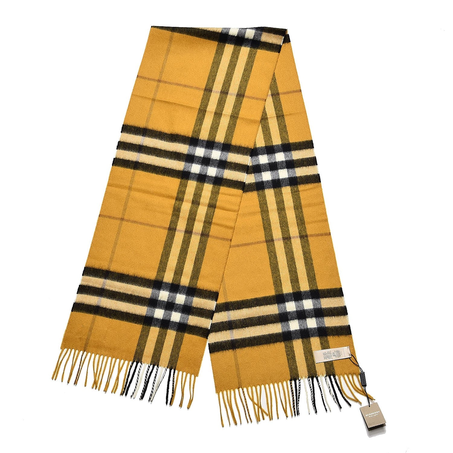 Burberry Cashmere Giant Check Fringe Scarf Amber Yellow 3 of 7