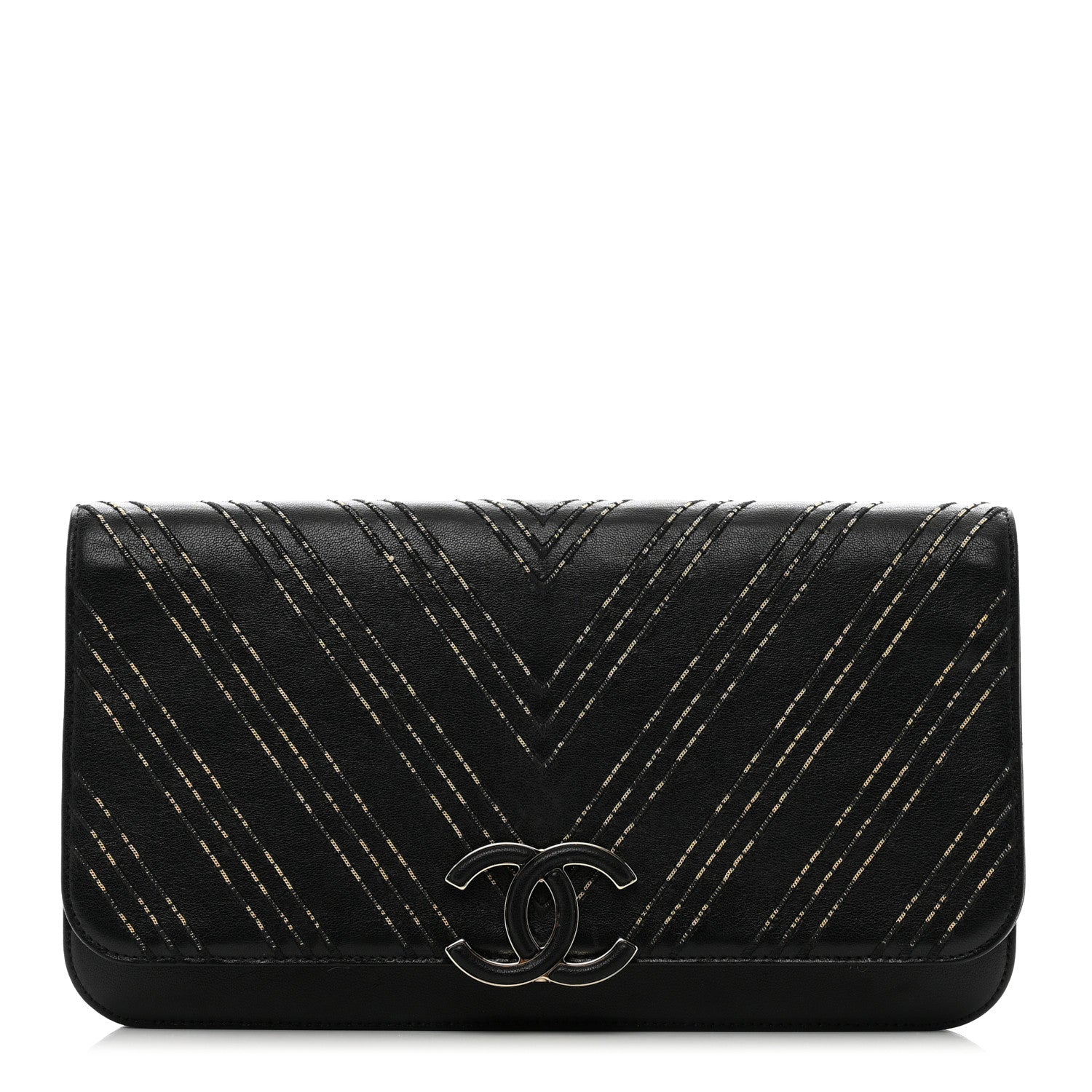 Chanel Lambskin Chain Chevron CC Clutch Black 1 of 9