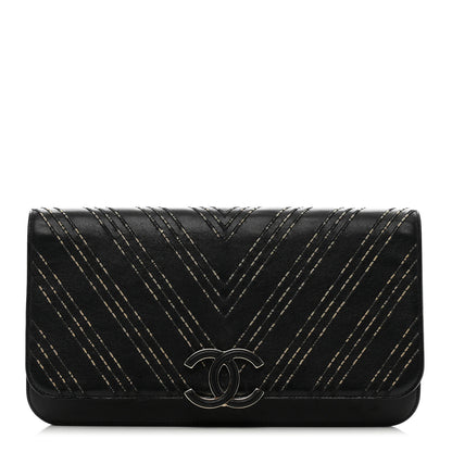 Chanel Lambskin Chain Chevron CC Clutch Black 1 of 9