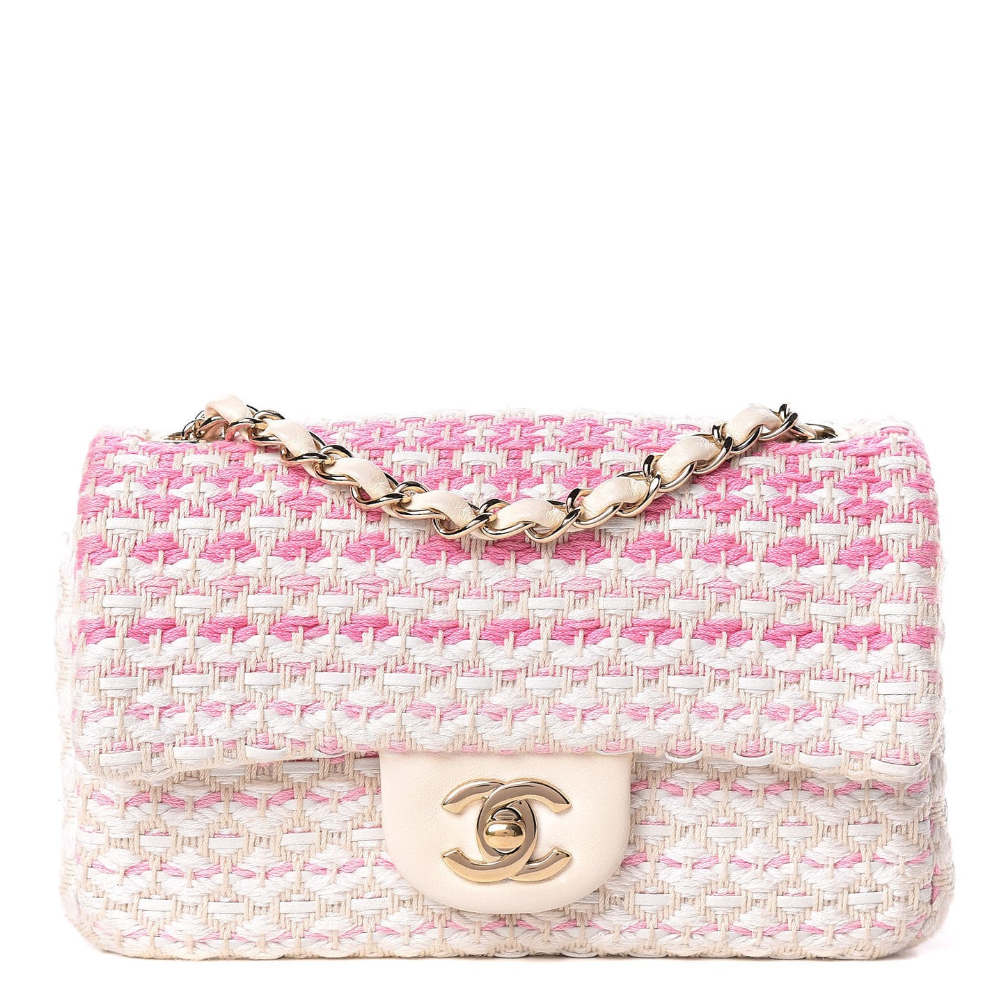 Lambskin Cotton Woven Mini Flap Pink White
