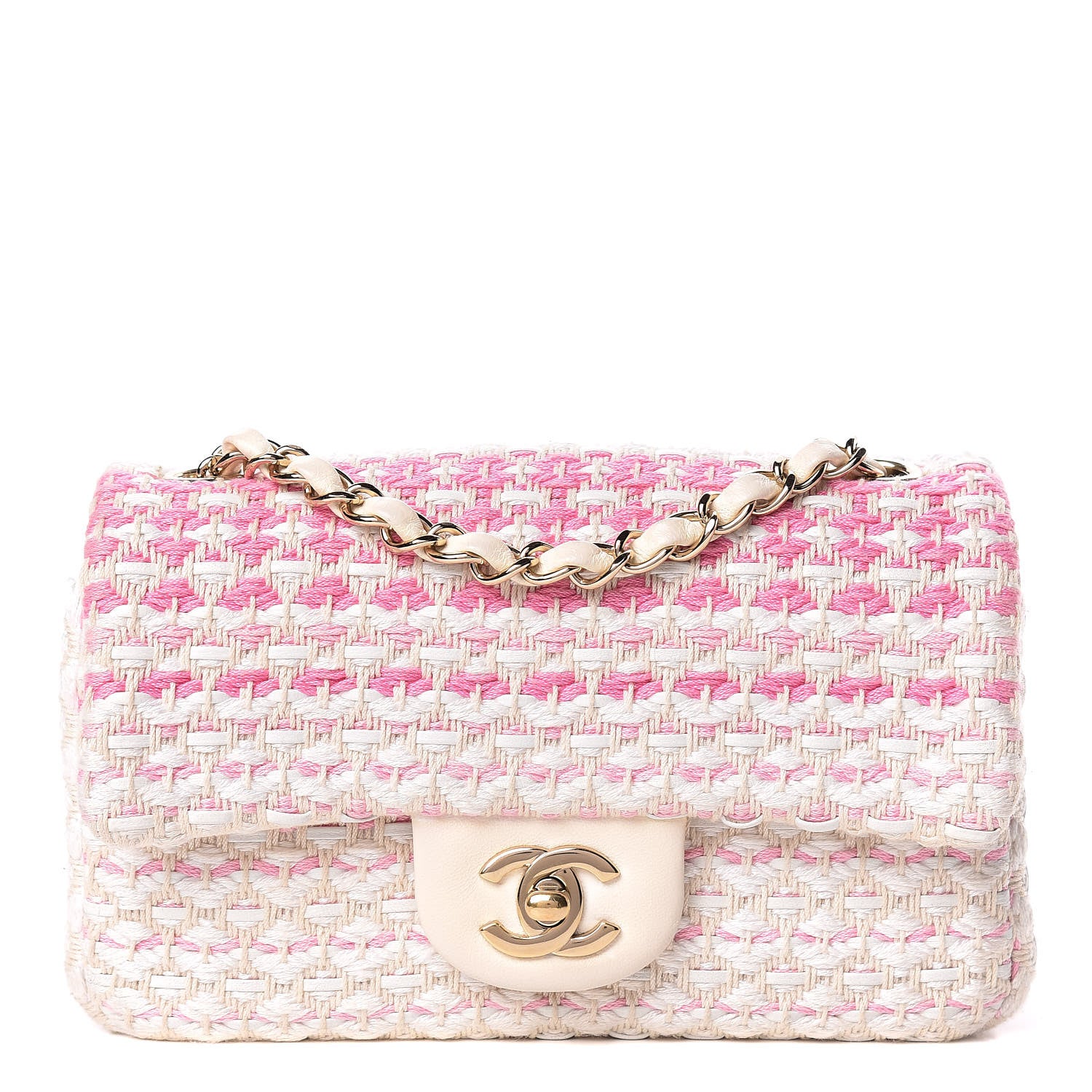 Chanel Lambskin Cotton Woven Mini Flap Pink White 1 of 11