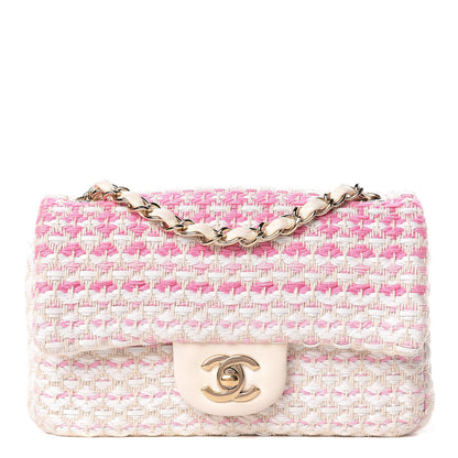 Chanel Lambskin Cotton Woven Mini Flap Pink White 1 of 11