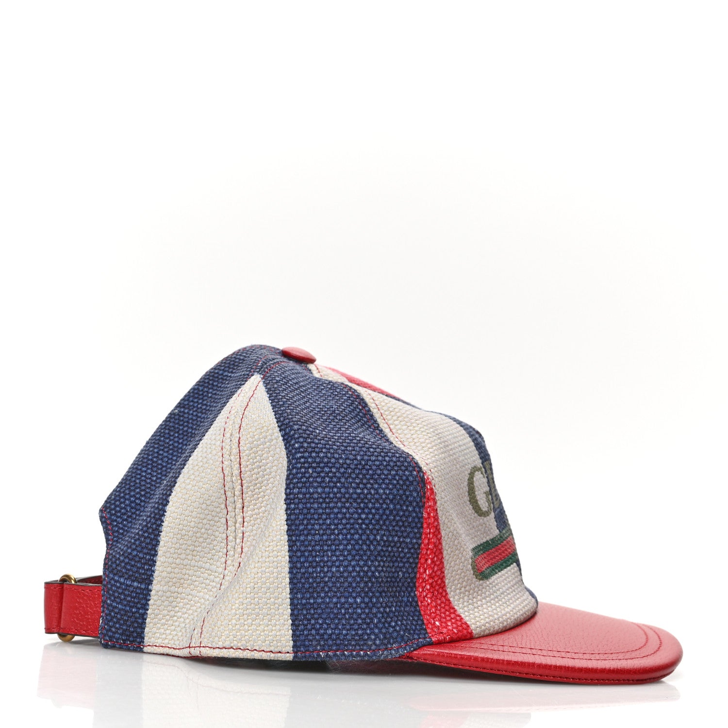 Gucci Canvas Textured Calfskin Sylvie Stripe Logo Baseball Hat S White Red 4 of 7