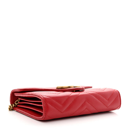 Gucci Calfskin Matelasse GG Marmont Chain Wallet Hibiscus Red 4 of 17