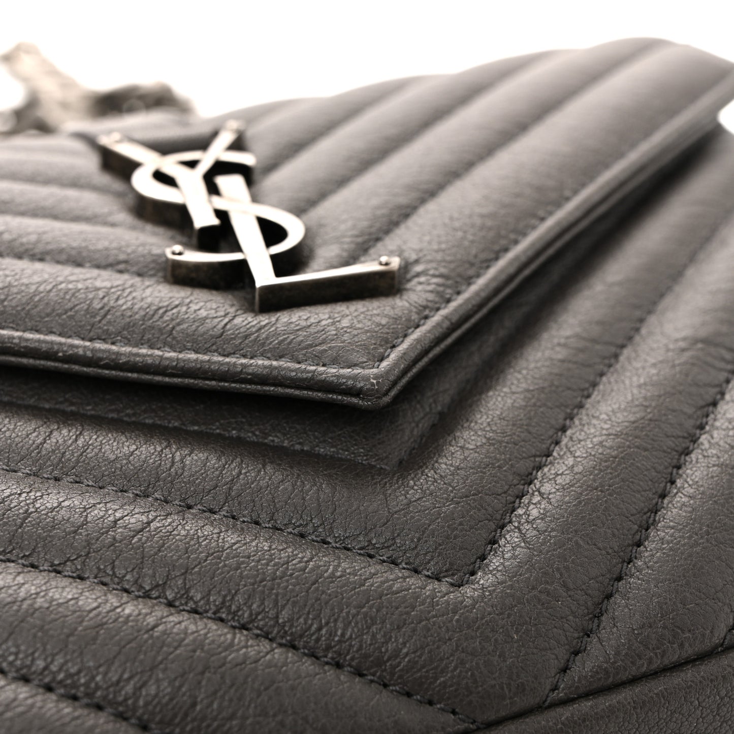 Sheepskin Matelasse Chevron Monogram Medium College Bag Asphalt