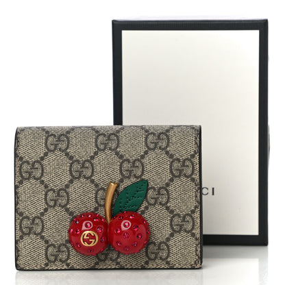 Gucci GG Supreme Monogram Cherry Embellished Card Case Wallet Hibiscus Red 10 of 10