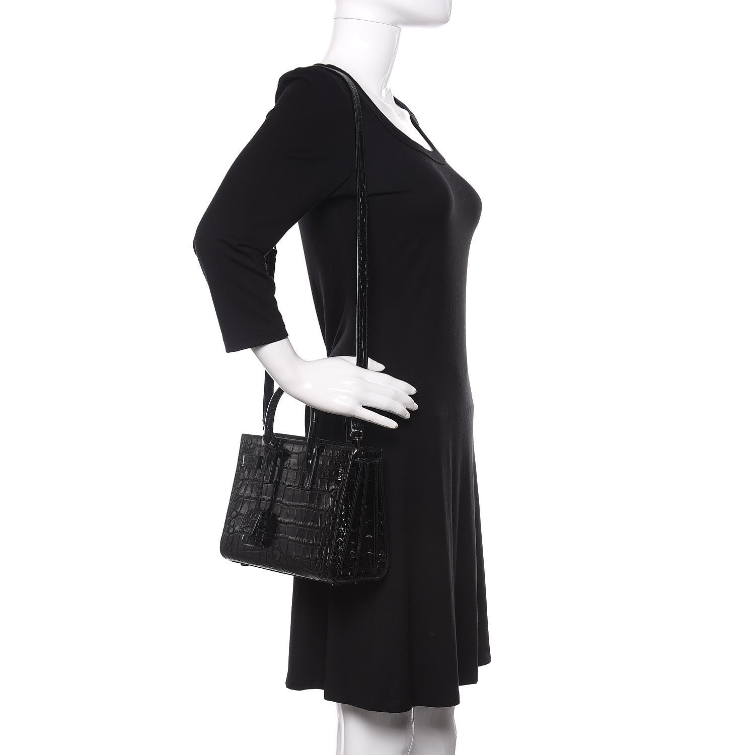 Saint Laurent Calfskin Crocodile Embossed Nano Sac De Jour Black 2 of 10