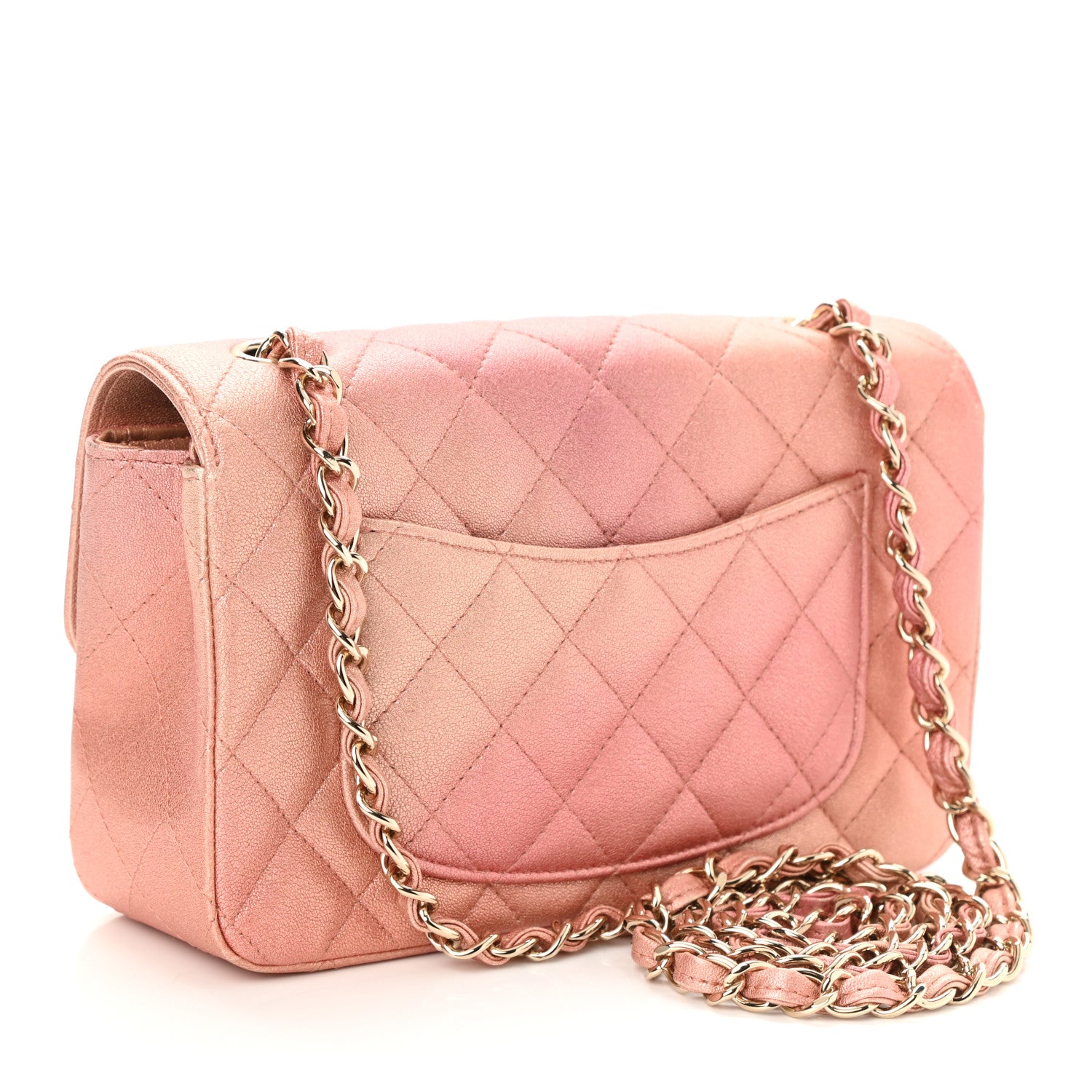 Chanel Metallic Lambskin Quilted Ombre Mini Rectangular Flap Pink 3 of 11