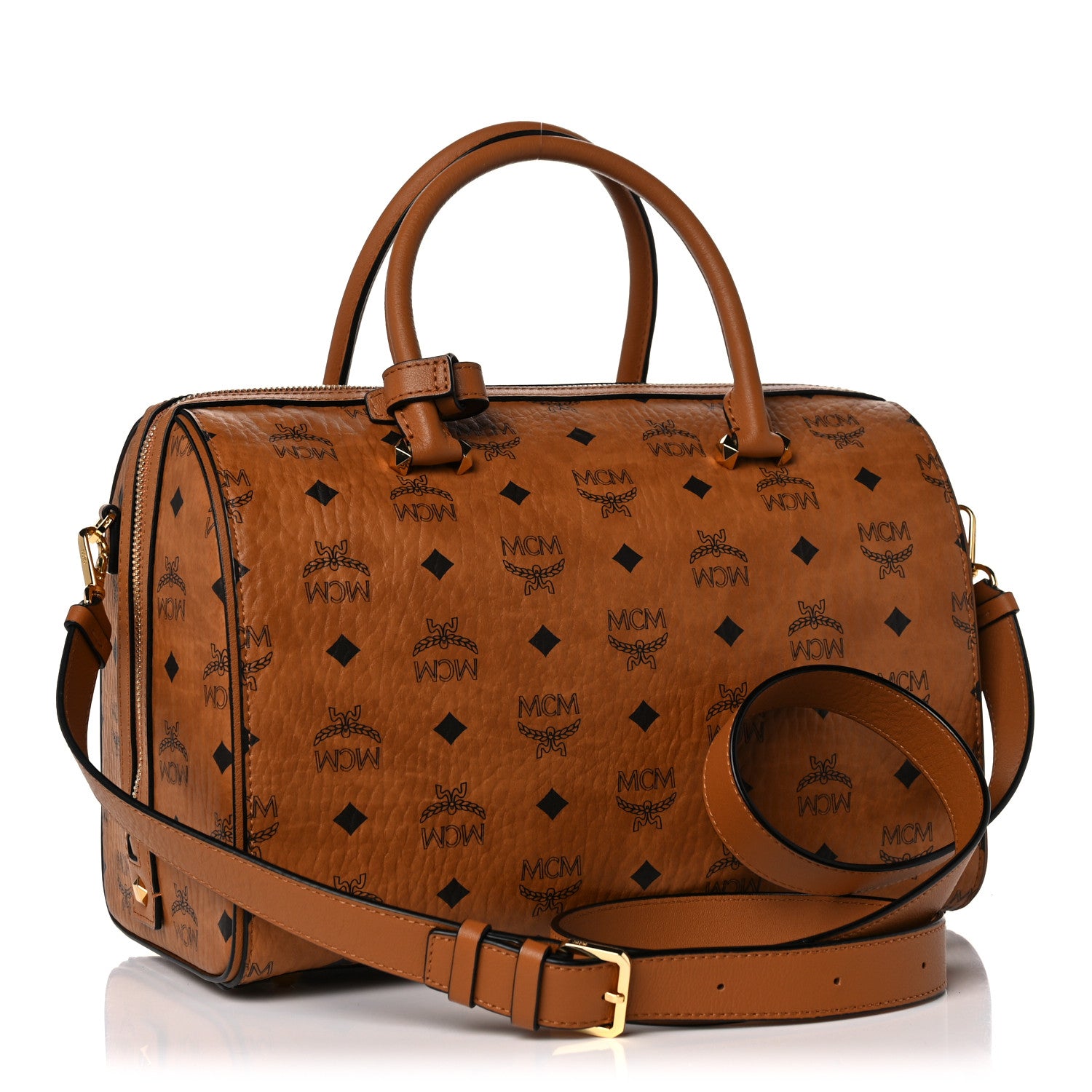 MCM Visetos Medium Boston Bag Cognac 3 of 13
