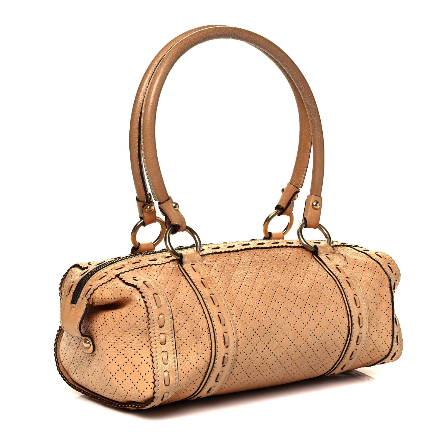 Celine Perforated Calfskin Satchel Brown 3 of 9
