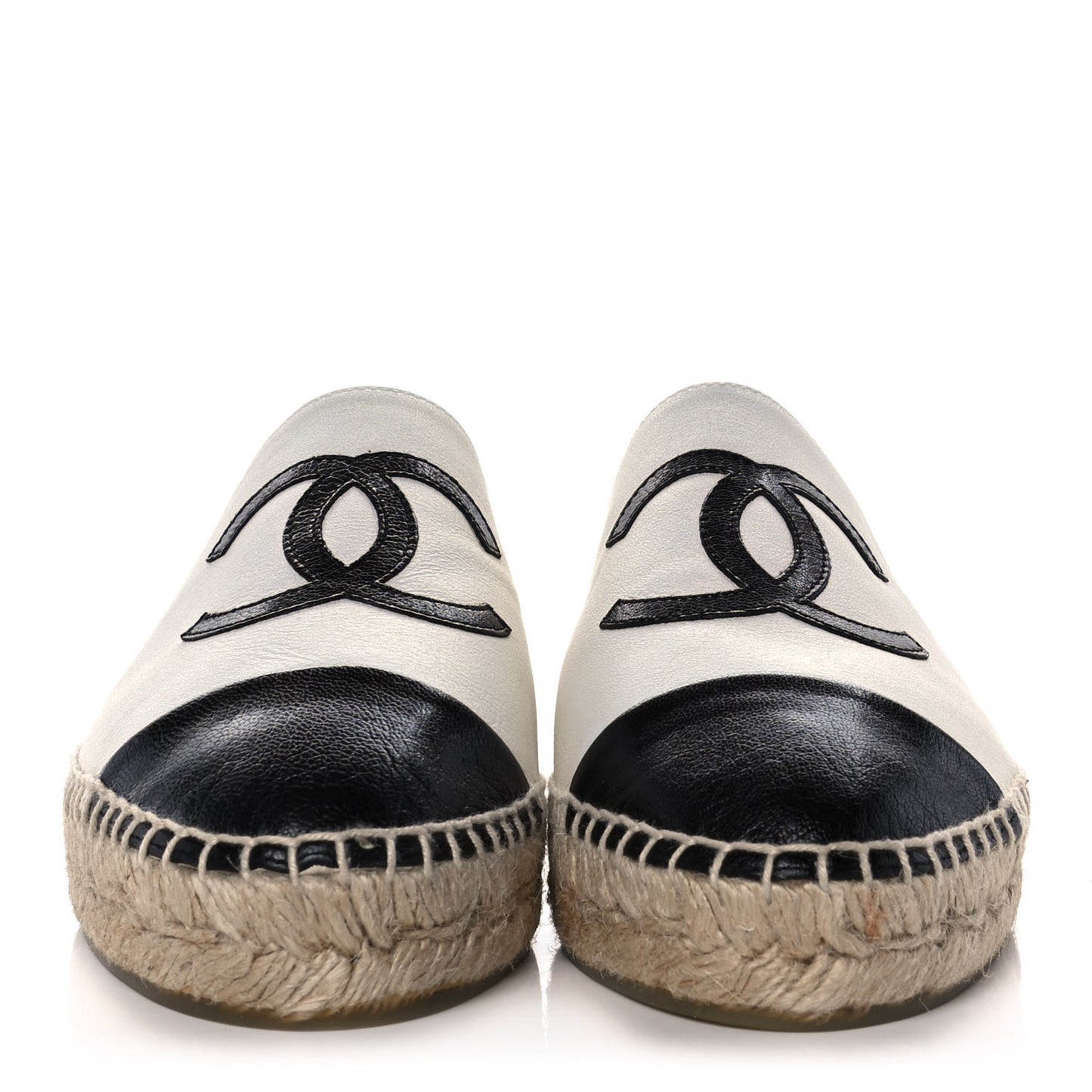 Iridescent Goatskin CC Espadrille Mules 37 Ivory Black