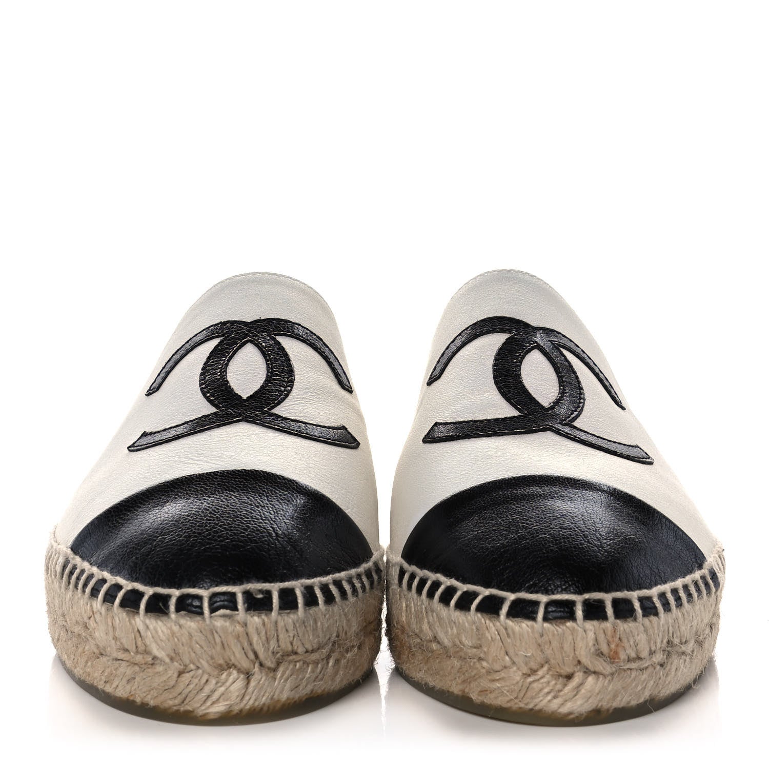 Chanel Iridescent Goatskin CC Espadrille Mules 37 Ivory Black 2 of 10
