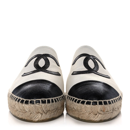 Chanel Iridescent Goatskin CC Espadrille Mules 37 Ivory Black 2 of 10