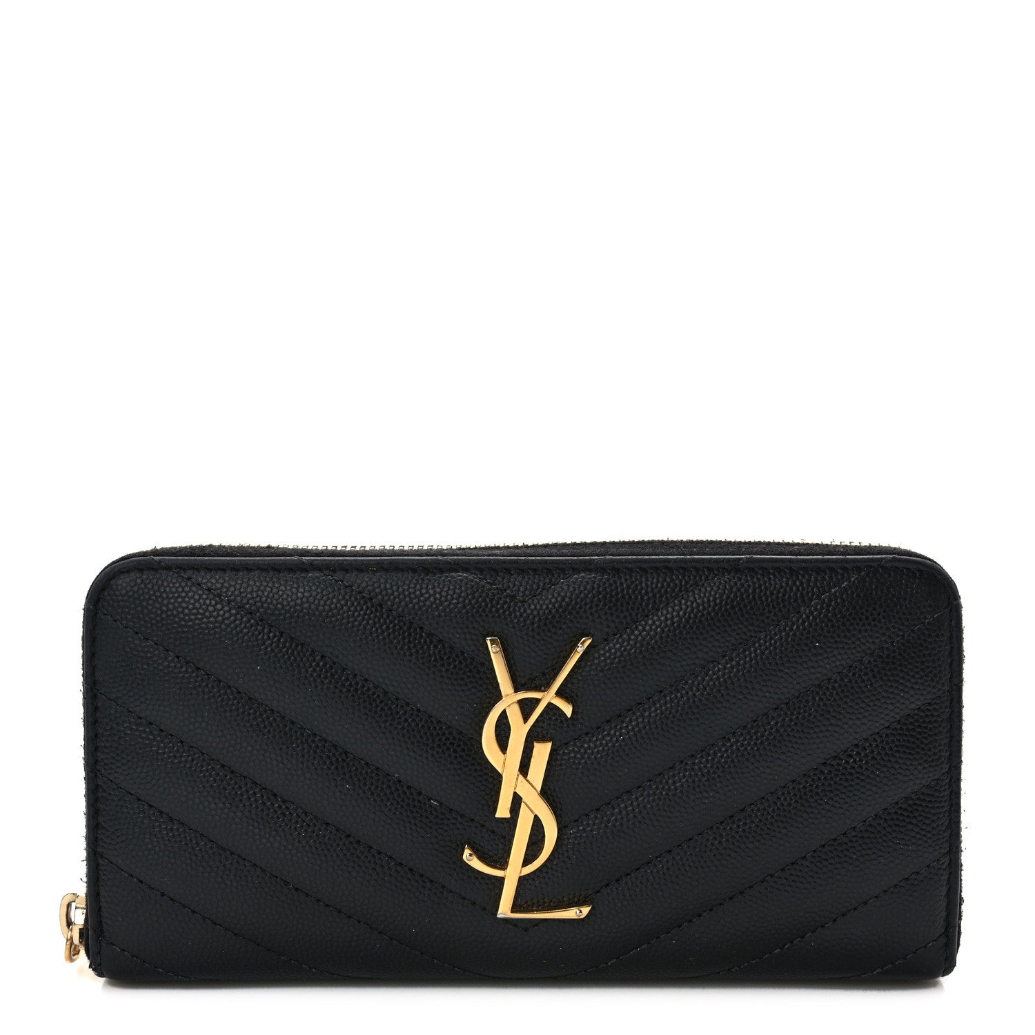 Saint Laurent Grain De Poudre Matelasse Chevron Monogram Zip Around Wallet Black 1 of 10