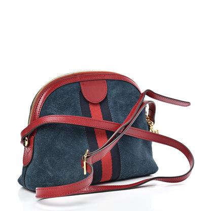 Gucci Suede Calfskin Web Small Ophidia Dome Shoulder Bag New Blue Romantic Cherry 2 of 13