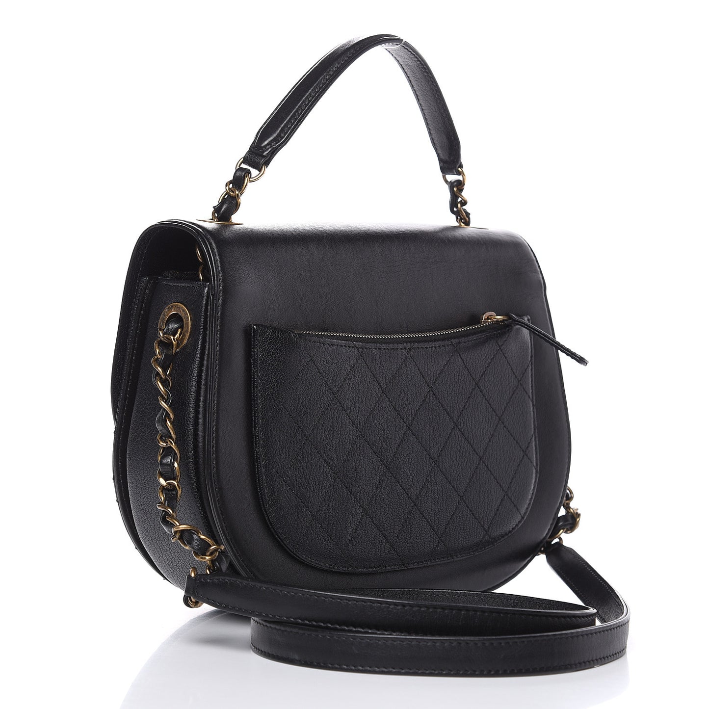 Shiny Calfskin Goatskin Quilted Medium Coco Curve Messenger Flap Black