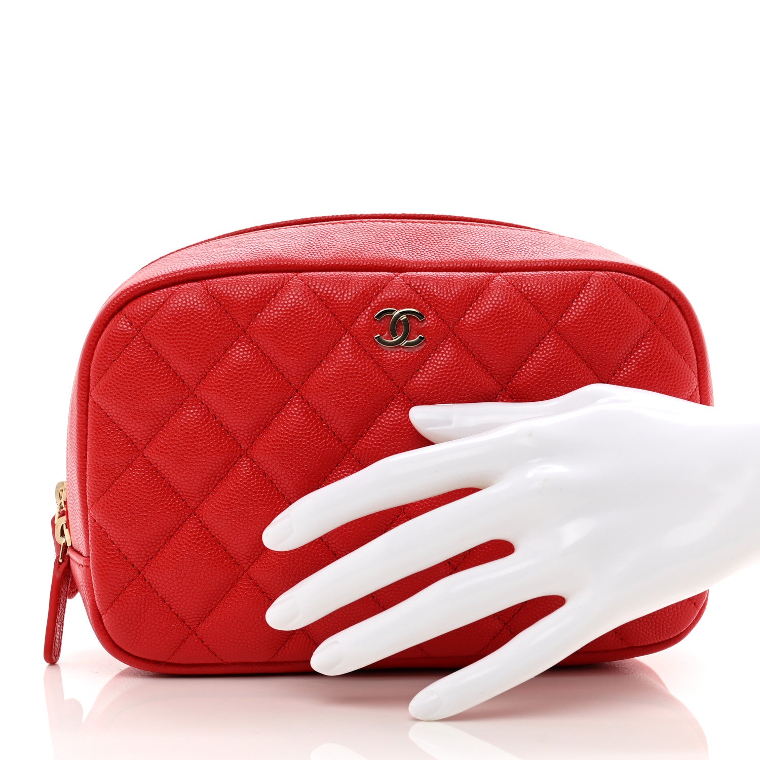 Chanel Caviar Quilted Medium Curvy Pouch Cosmetic Case Red 2 of 7