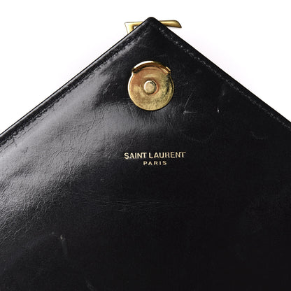 Saint Laurent Cracked Shiny Calfskin Matelasse Chevron Monogram Large College Satchel Black 10 of 11