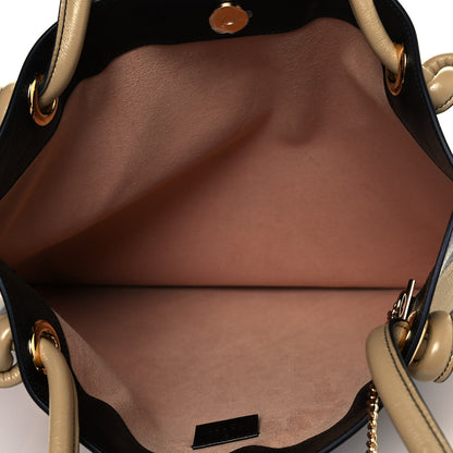 Gucci Smooth Calfskin Diagonal Striped Zumi Tote Black Beige 6 of 15