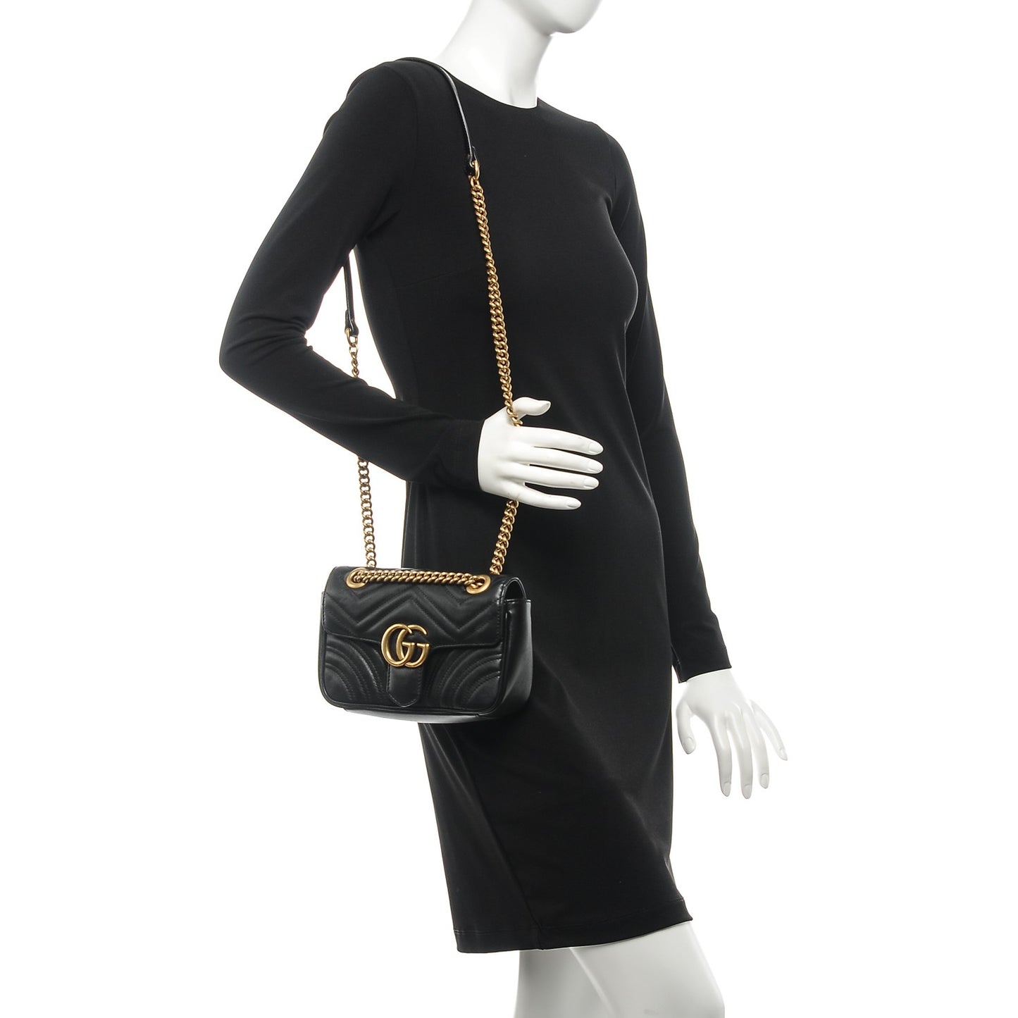 Calfskin Matelasse Mini GG Marmont Shoulder Bag Black