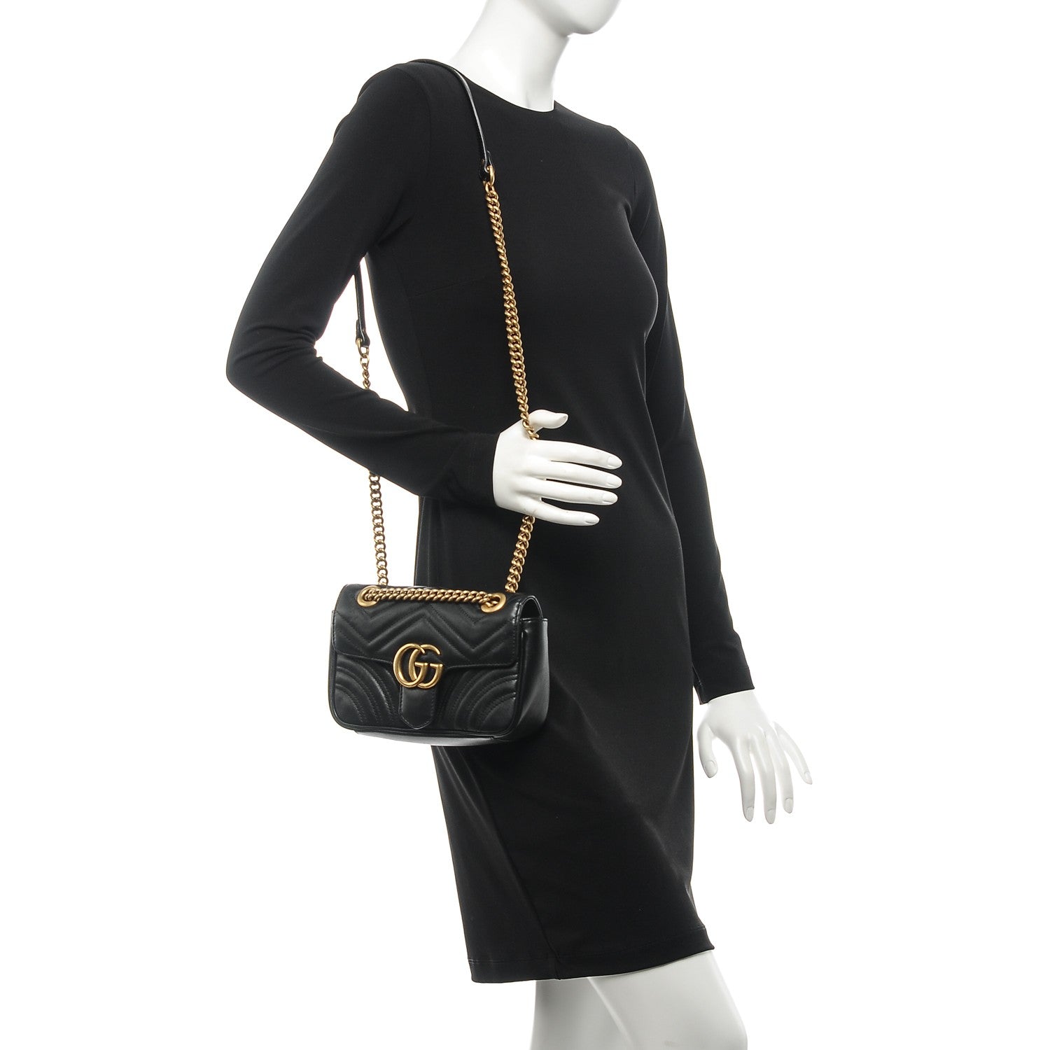 Gucci Calfskin Matelasse Mini GG Marmont Shoulder Bag Black 2 of 7