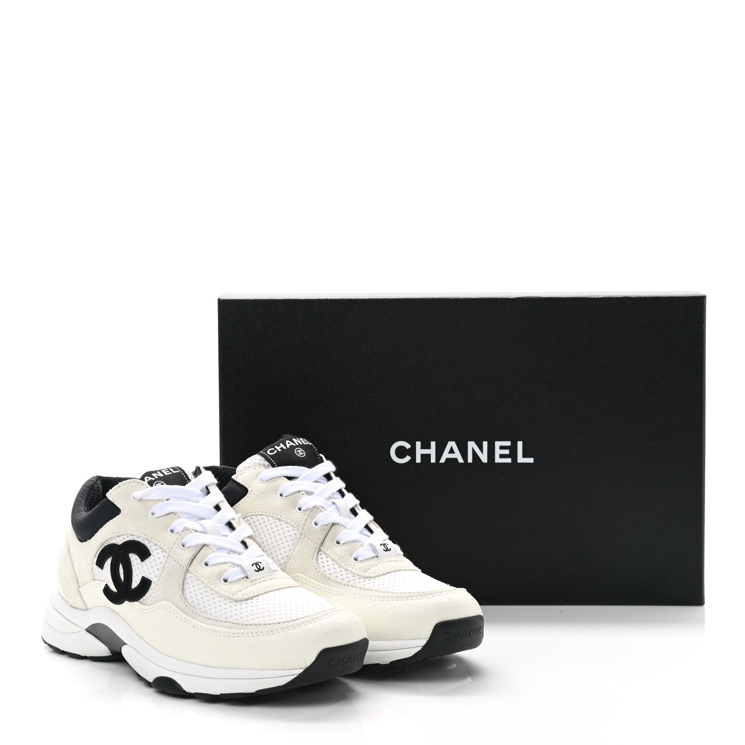 Chanel Mesh Suede Grained Calfskin Womens CC Sneakers 38 Black White 8 of 8
