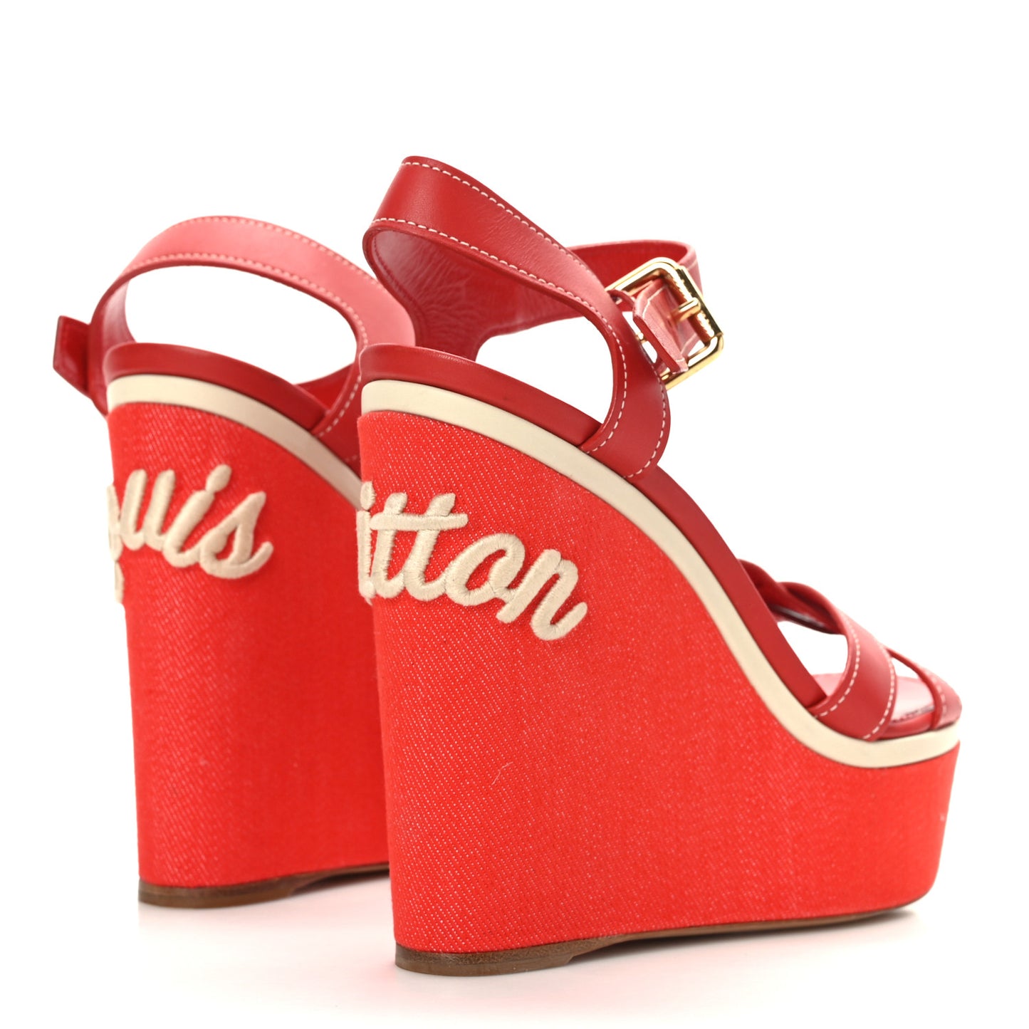 Canvas Waterfall Wedge Sandals 38.5 Red
