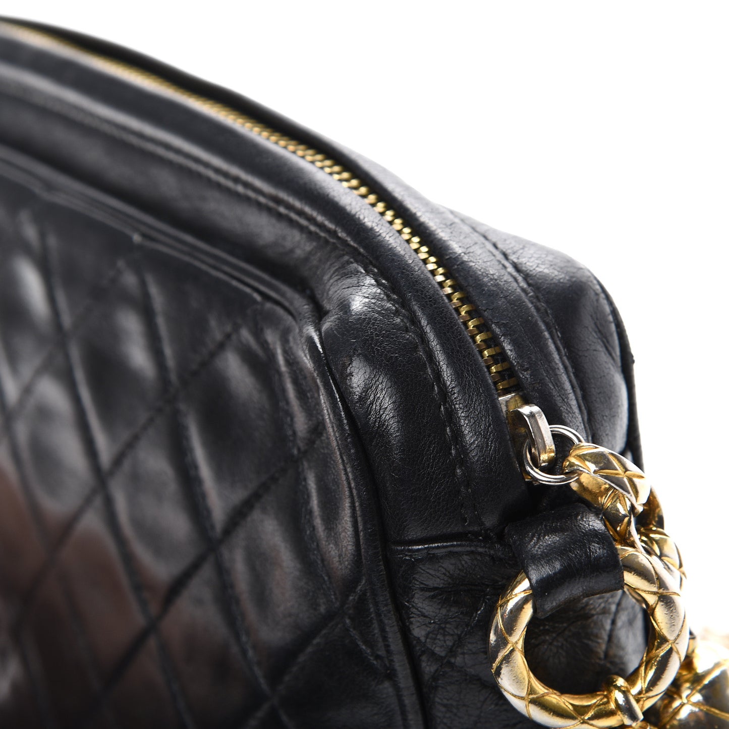 Lambskin Quilted CC Tassel Camera Case Black