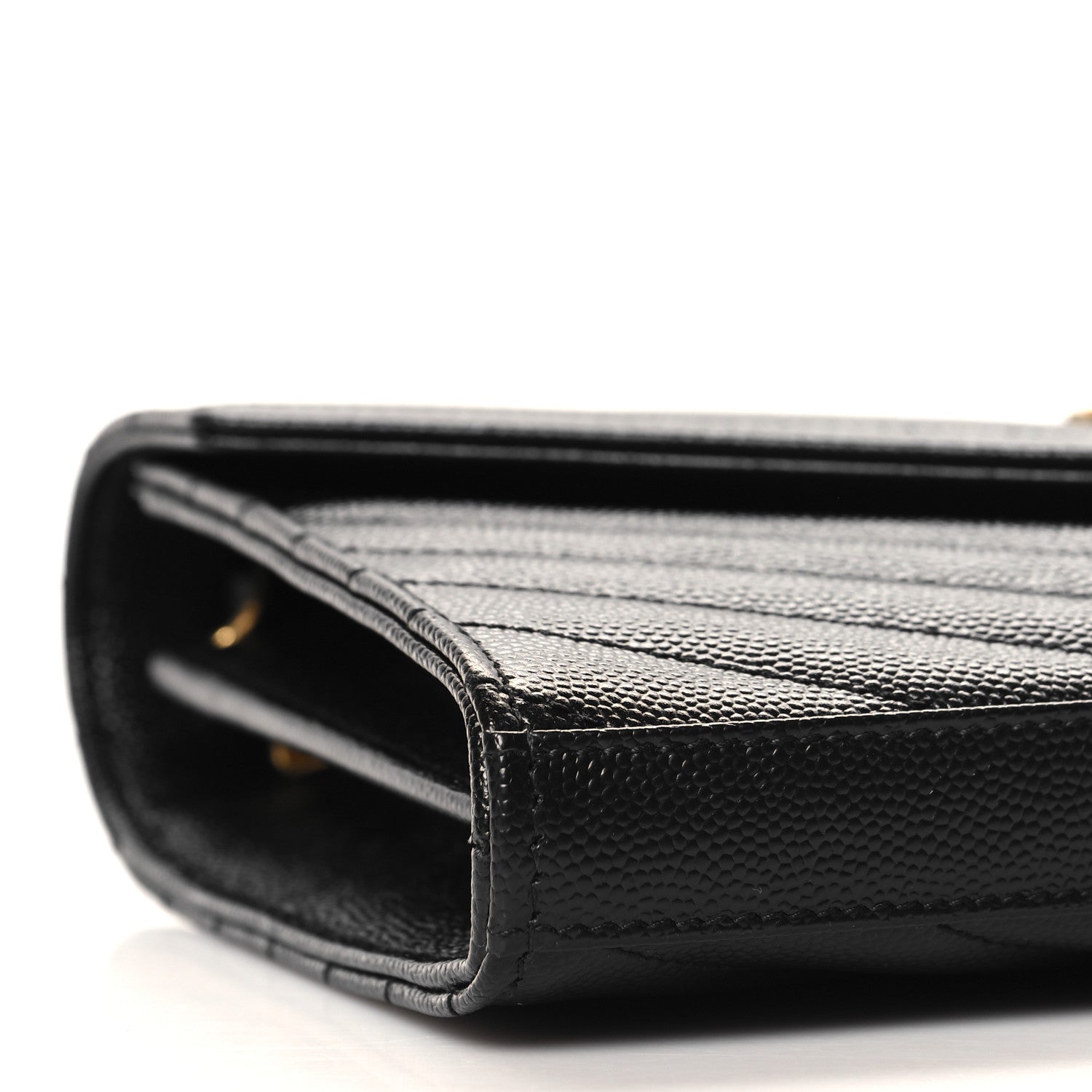 Saint Laurent Grain De Poudre Matelasse Chevron Monogram Chain Wallet  Black 9 of 11