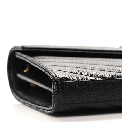 Saint Laurent Grain De Poudre Matelasse Chevron Monogram Chain Wallet  Black 9 of 11